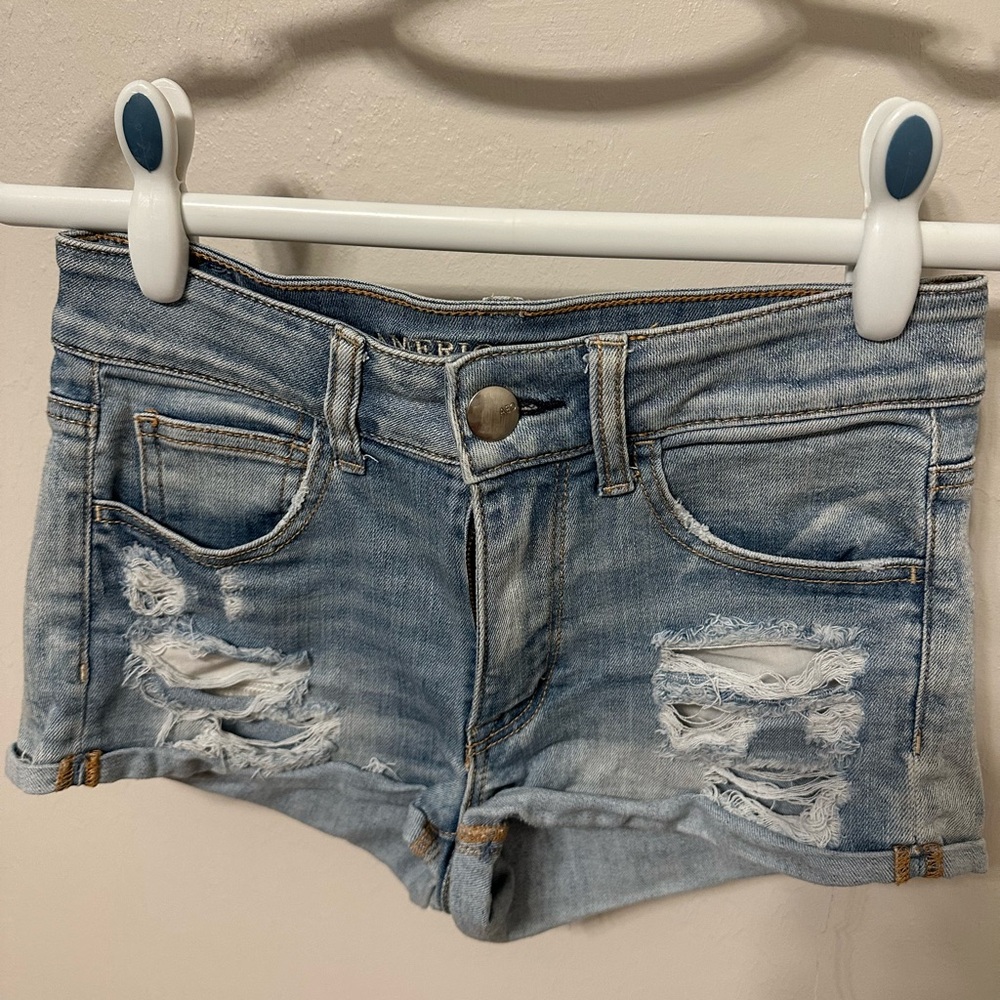 American Eagle Outfitters Light Blue Distressed Jean Shorts